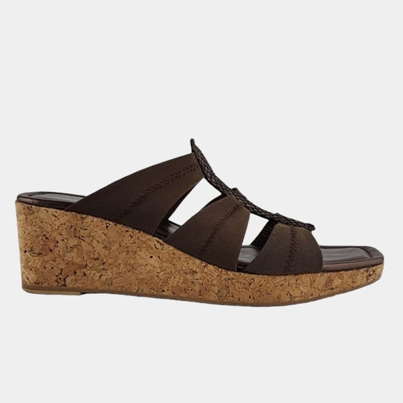 Donald J Pliner Clare Wedge Sandal Cork Fuax Snakeskin Fabric Straps Size 9M - Picture 2 of 16